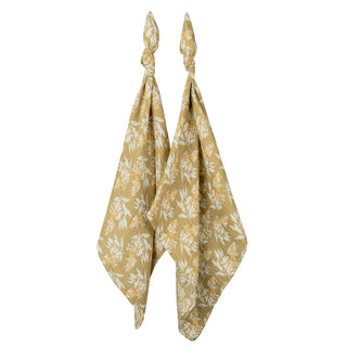 Gold Floral Organic Cotton Muslin Two-Piece Burp Cloth Set