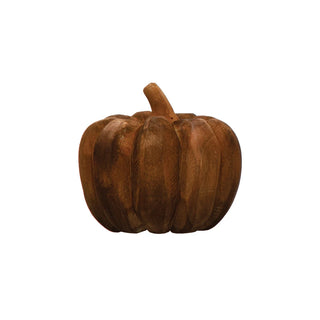 Hand-Carved Poplar Wood Pumpkin, Orange Color (Each One Will Vary)