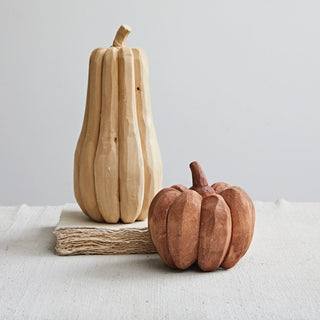 Hand-Carved Poplar Wood Pumpkin, Orange Color (Each One Will Vary)