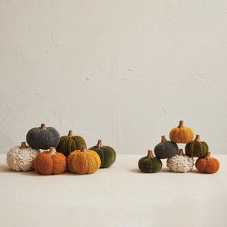 Cotton Blend Bouclé/Velvet Pumpkin w/ Wood Stem, Small (6 Styles)