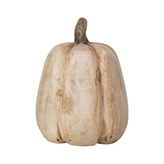 Carved Mango Wood Pumpkin - Natural
