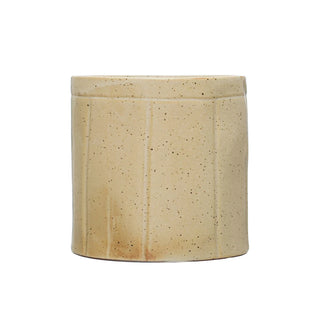 Decorative Stoneware Crock w/ Debossed Lines, Reactive Glaze, Beige (Each One Will Vary)