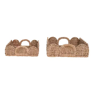 Decorative Braided Bankuan Trays w/ Handles & Scalloped Edge Rectangle