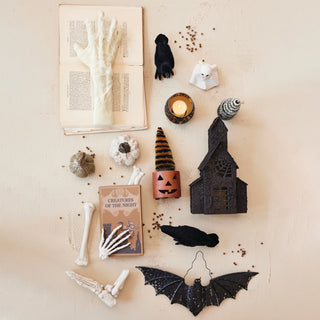 Resin Bag of Bones, White, Set of 4 in Printed Drawstring Bag