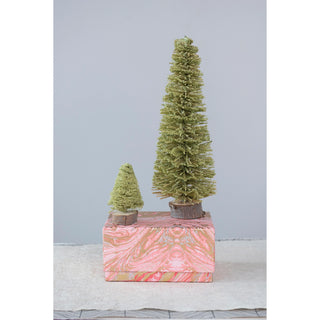 6-1/4" Round x 14"H Sisal Bottle Brush Tree with Wood Slice Base, Chartreuse