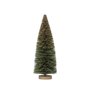4-1/4" Round x 12"H Sisal Bottle Brush Tree w/ Glitter & Wood Base, Grey