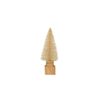 3" Round x 8"H Sisal Bottle Brush Tree w/ Carved Wood Base, Cream Color