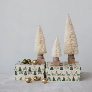 3" Round x 8"H Sisal Bottle Brush Tree w/ Carved Wood Base, Cream Color