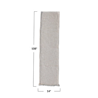 Woven Cotton Table Runner w/ Metallic Gold Thread & Fringe, Natural