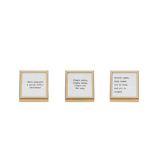 Metal & Glass Holiday Frame w/ Easel & Saying, 3 Styles (Holds 3" Square Photo)