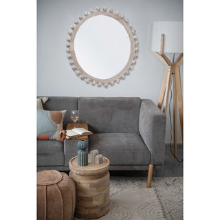 Whitewashed Round Wood Mirror