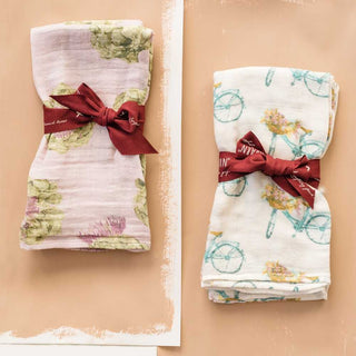 Gold Floral Organic Cotton Muslin Two-Piece Burp Cloth Set