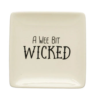 5" Square Stoneware Plate w/ Spooky Saying, Cream Color & Black, 4 Styles
