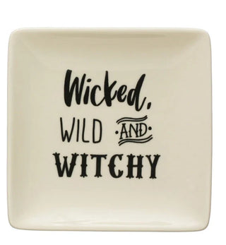 5" Square Stoneware Plate w/ Spooky Saying, Cream Color & Black, 4 Styles