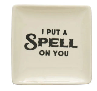 5" Square Stoneware Plate w/ Spooky Saying, Cream Color & Black, 4 Styles