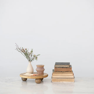 Hand-Carved Mango Wood Pedestal, Natural