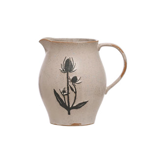 50 oz. Debossed Stoneware Pitcher w/ Flowers (Each One Will Vary) ©