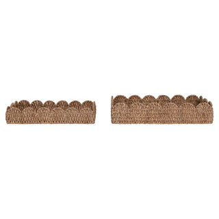 Decorative Braided Bankuan Trays w/ Handles & Scalloped Edge Rectangle